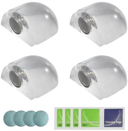 RAFIYU 4PCS Door Stoppers for Floor, Self Adhesive Door Stop Transparent Silicone Floor Door Stoppers Protector Semi-Circular, with Magnetic Suction Iron Tabs and Alcohol Tablets