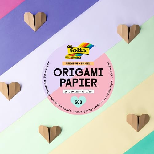 folia 89970 - Premium Faltblätter 70g/m², PASTELL, 20 x 20 cm, 500 Blatt in 10 verschiedenen Farben, zum Basteln, Verzieren und Dekorieren
