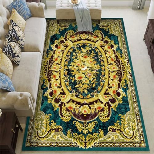 RUGMRZ Tapis De Sol Pas Cher Tapis Cuisine 180x250CM Tapis Entree Interieur Grande Taille Jaune Tapis Fille Tapis de Jardin extérieur antidérapant à Motif Floral