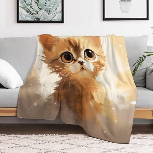 Ultraweiche Micro-Fleece-Decke, junge Katze, blickt nach oben, Überwurfdecke, leicht, Flanell, flauschige Decke, weich, gemütlich, Klimaanlage, Steppdecke, warme Überwurfdecke, alle Jahreszeiten, für