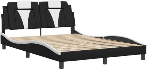 vidaXL Bettgestell, Bett Viana mit LED ohne Matratze, Bettrahmen mit Lattenrost Wellenform, Doppelbett für Schlafzimmer, Schwarz Weiß 140x200cm Kunstleder