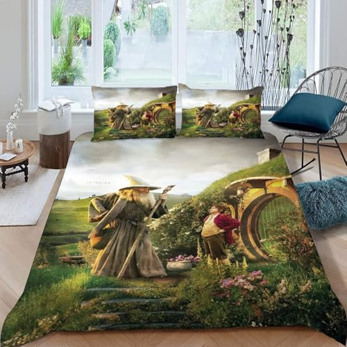 LORDOS Bettwäsche 135x200 2teilig Herr der Ringe bettwäsche Sets aus Mikrofaser bügelfrei & knitterfrei - Bettbezug 1er + Kissenbezug 1er, 80x80 mit Reißverschlus