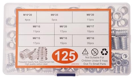 125-teiliges praktisches 5–10 mm Holzgewindeeinsatz-Sortiment, Holzmöbel, Schrauben-Set, Schrauben-Sortiment