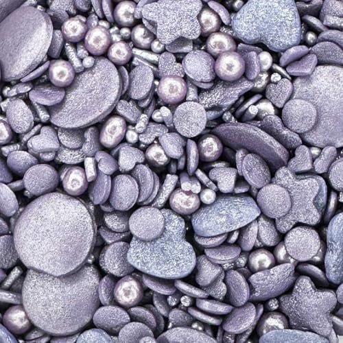 Sprinkletti - Violet - 100g Cake Topper Sprinkles - Shimmer Confetti, Flowers, Stars, Balls & Strands - Edible Cake Decorations - Birthday Cake Sprinkles