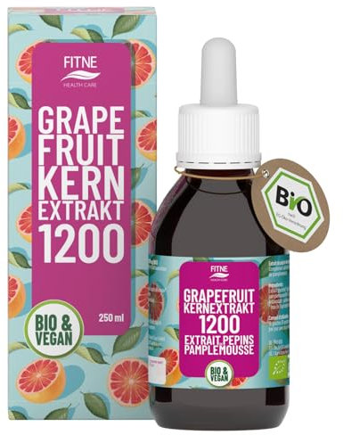 Bio Grapefruitkernextrakt Tropfen - Hochdosiert, 1200mg Bioflavonoide auf 100ml, 250 ml - Vegan, 100% Natürlich - Produziert & Laborgeprüft in Deutschland - 4612 Grapefruit Bittertropfen (104 Tage)