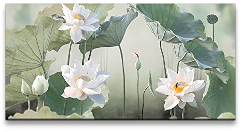 Paul Sinus Wandbild 120x60cm – Elegante Lotusblüten, Ruhe und Naturverbundenheit, Zen-Dekoration, Wandkunst für Wohnzimmer