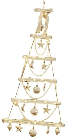 Albero di Natale Appeso al Muro, Decorazione Natalizia con Scala in Legno illuminata, Decorazione per Esterni, finestre, casa e Interni, Bianco