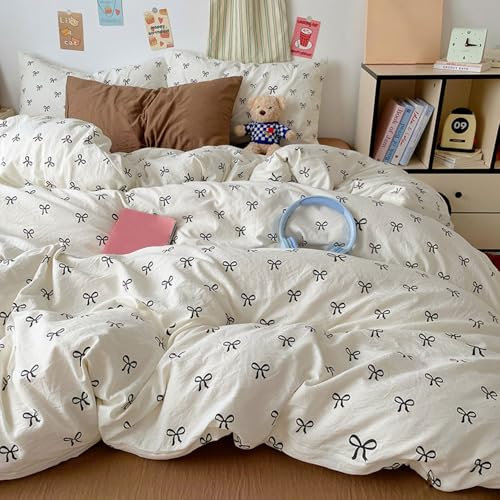 Nyescasa Housse de Couette 220x240 Noir et Blanc Motif Nœud Papillon Noir Parure de lit Adulte 2 Personnes en Microfibre Sets de Housses de Couettes avec Fermeture Éclair et 2 Taies d'oreiller 65x65cm