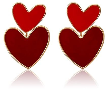 Boucles d'oreilles en Forme de Cœur Femme, Saint Valentin Boucle d'oreille Coeur Bicolore, Rouge Boucles d'oreilles Coeur, pour Femmes et Filles, Saint Valentin, Anniversaire, Cadeau d'anniversaire