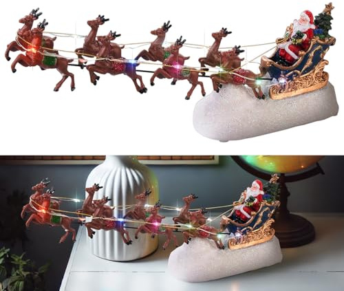 infactory Weihnachtsschmuck: LED-Weihnachtsmann im Schlitten, mit Rentieren und 13 bunten LEDs (Weihnachtsmannfiguren, Rentier Figuren Weihnachten, Weihnachtsbaumbeleuchtung kabellos)