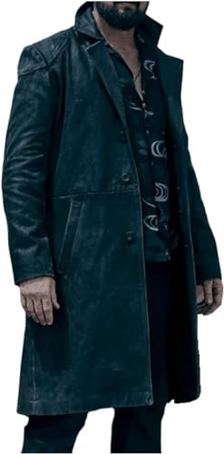 Leather Verse Langer Herrenmantel, echtes Leder, Ellenbogenaufnäher, Billy Baumwolle, Butcher Trenchcoat, Jacke, Billy Jacket Butcher, Schwarz , 4XL