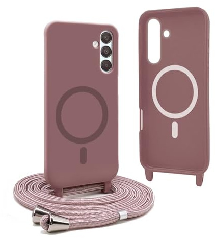 YFSYLL Magnétique Coque pour Samsung Galaxy S23 FE avec Cordon,Compatible avec MagSafe,Coque Silicone pour Magnétique avec Réglable Collier - Rose Gold