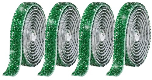 4 Rolls Green Resin Rhinestone Ribbons Self-Adhesive Crystal Ribbon Roll Glitter Resin Diamond Belt Bling Sparkling Diamond Ribbon Bling Stickers Wrap Crystal Roll for DIY Arts Crafts,10mm