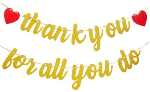 CREATCABIN Goldenes Danke Für Alles was Sie Tun Banner Mitarbeiter Anerkennungsbanner Papier Thanksgiving Rotes Herz Personal Dekorationen Hängendes Glitzer Girlandenschild Für Krankenschwestern