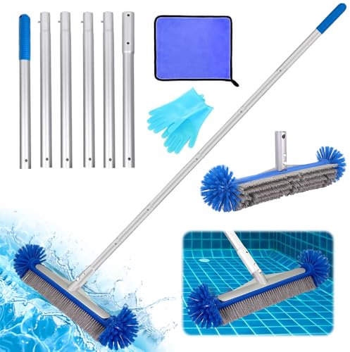 Balai Piscine Brosse Svec Extrémités Rondes,kit Nettoyage Piscine,2.1 M MancheTelescopique Piscine,Aaccessoire Piscin Qe,Utilisé pour Le Nettoyage des Carreaux de Piscine, Le Nettoyage des Murs, etc