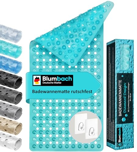 Blumbach® Badewannenmatte rutschfest 88x40cm – inkl. 2 Haken zum Trocknen | 100% BPA-frei, Sicher für Kinder & Senioren | Badematte rutschfest 200+ Saugnäpfe | Schimmelresistent, Maschinenwaschbar