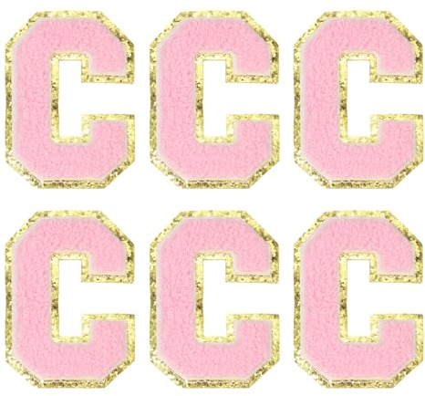 sourcing map Chenille Letter Patches 3.1 Alphabet C Iron on Embroidered Patch Sew on Letter Stickers Applique for Repairing Clothing Jeans Shoes Hats DIY(Pink, Pack of 6)