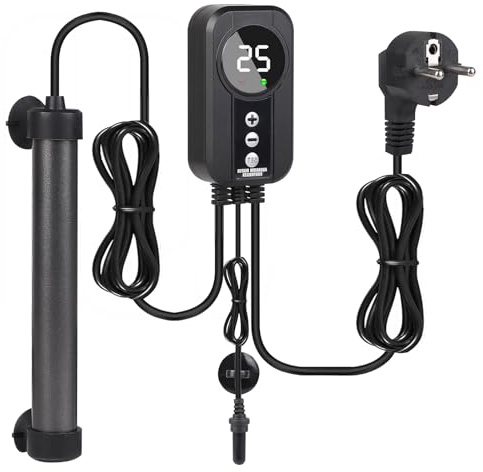 EXLECO Aquarium Heizung 100W, Titanium Aquarien Heizstab mit Display LED Controller & Temperatursensor, Temperatur Einstellbare Aquariumheizung, Aquariumheizer für 30-50L Fischtank Tauchsieder Heizung