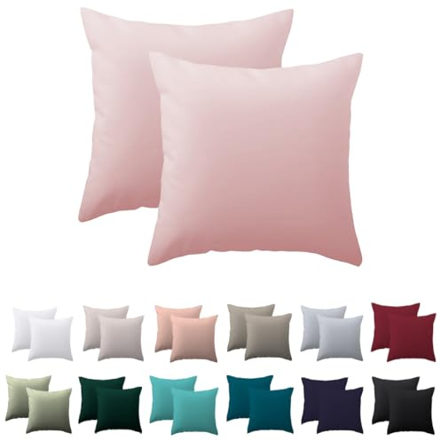 Nesture Lot de 2 housses de coussin 50 x 50 cm - Rose poudré - 100 % microfibre avec fermeture éclair - Doux et infroissable