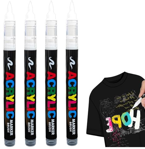 Nurila 4 Stück Weiß Textilstifte Waschmaschinenfest 1-5mm | Acryl Stoffmalfarben Zum Bemalen Von Kleidung,Stoffbeutel Basteln T-Shirts, Jeans, Textilzubehör,Taschen, Schuhe, Glas