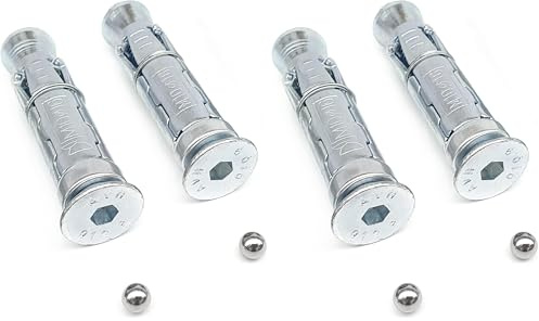 KRASER KR202 Pernos de Anclaje Suelo o Pared Muro para Moto o Bicicleta, M10 x 70mm, Kit Tornillos Bolas de Seguridad Tacos Expansión Acero Resistentes, Anclar Cadena o Candado U Garaje, Reemplazo Ø16