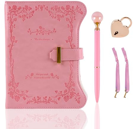 SIGONE Heart Lock Secret Diary Set for Girls, 360 Pages Gold Edge Notebook, With Key, Pen, Bookmark & Pen Case, Birthday Christmas Gifts for Ages 8-14