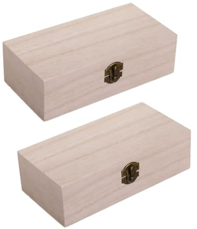 Vauki Scatola di legno con coperchio, 2 pezzi 20x10x6cm Scatola rettangolare in legno, scatola di legno naturale con chiusura a ribalta in metallo, scatola per gioielli per la conservazione, scatola