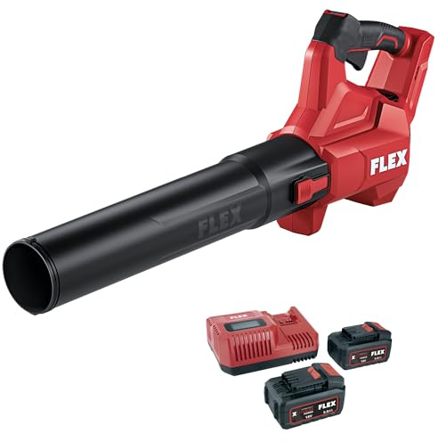 Flex Akku-Laubbläser GBL 790 + Akku Set P-Set 55 R (schwarz, rot, Akku-Laubbläser 18 V und Ladegerät 12/18 Volt und zwei Akku-Packs 5,0 Ah 18 V, mit Ladezustandsanzeige und Lade-/Entladeschutz) 535134