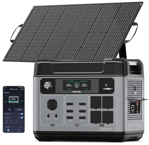 OUKITEL P2001E Pro Solargenerator, 3200W Tragbare Powerstation 2048Wh | 6400W Peak, LiFePO4 Batterie mit 100W Solarpanel, 13 Ausgänge, 1 Std Schnellladung, für Camping/Wohnmobil/Off-Grid/Garten