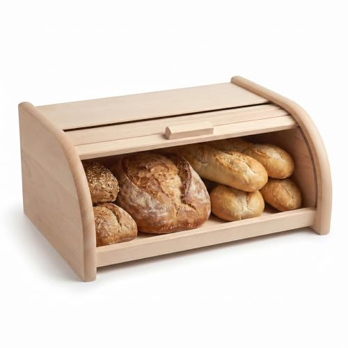 Ottido Brotkasten Holz XL mit großer Öffnung und Rolltop 39 x 29 x 17,5 cm | 39 x 29 x 17,5 cm, Naturbelassenes Buchenholz, Zeitloser Look, HDF Boden, Leichtgängiger Rolldeckel, Platzsparend