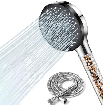 Aisoso Shower Head and 1.5M Hose,High-Pressure Handheld Shower Head,Hard Water Filter Shower with 5 Modes,Used for Removing Residual Chlorine,Softens Hard Water,Reduces Dry Skin Improve Hair, Chrome
