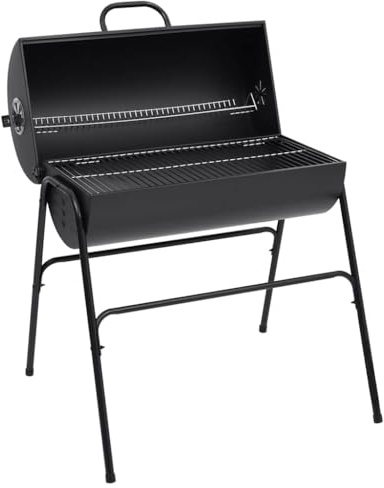 QUAHEAS Grill mit 2 Grillrosten Schwarz Stahl 80x95x90 cm Holzkohlegrill mit Warmhalterost und Aschenbehälter für Garten Balkon Esszimmer, rauchfrei und klappbar für Braten, Kochen, Backen