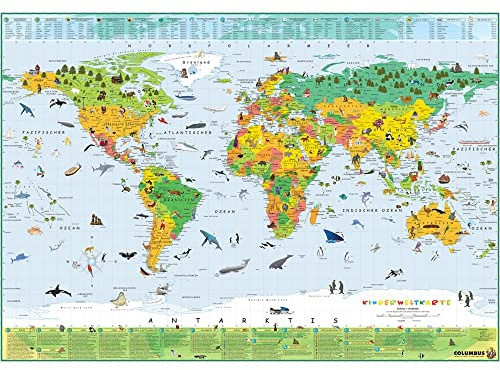COLUMBUS Kinderweltkarte mit OID: Die Kinderweltkarte kombiniert farbenfrohe Grafiken mit kindgerecht vermitteltem Wissen.