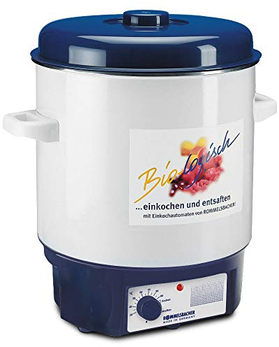 Rommelsbacher Einkoch-/Kochautomat KA 1800-2-Schicht-Emaillierung, 27 Liter/für 14 Gläser à 1 Liter, stufenlos regelbar, Entsafterschaltung, Überhitzungsschutz, Einlegerost, 1800 Watt, Weiß/Blau