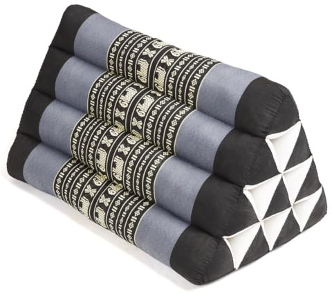 Dreieck Thaikissen, Kapokfüllung, Meditationskissen, Komfort, schwarz/blau | Traditionelles Thai-Kissen, vielseitig einsetzbar, ideal für Kopf, Rücken oder Beine, atmungsaktive Kapokfüllung.