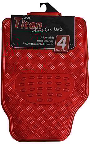 JVL 01-692 Titan Automatten-Set Metallisch mit Gummirückseite, Rot, 4-teilig