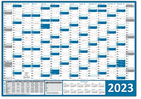 Wandkalender/Wandplaner 2025 (blau) gerollt DIN A0 Format (841 x 1189 mm) 14 Monate, komplette Jahresvorschau Folgejahr und Ferientermine/Feiertage aller Bundesländer