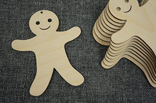 (12cm) 10x Wooden Large Gingerbread Man Cookie Shapes Tags Gift Craft Decoration