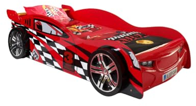 VIPACK SCNS200R Autobett Night Speeder, Circa 229 x 60 x 110 cm, Liegefläche 90 x 200 cm, lackiert aufgedruckte Rennwagen-Optik, rot