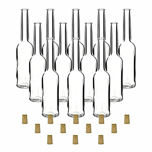 gouveo Lot de 12 bouteilles en verre 100 ml Symphonie avec bouchons (SK) - Bouteilles vides à remplir et à offrir - Petites bouteilles rondes en liège pour liqueur, huile, vinaigre (SIF100SK)