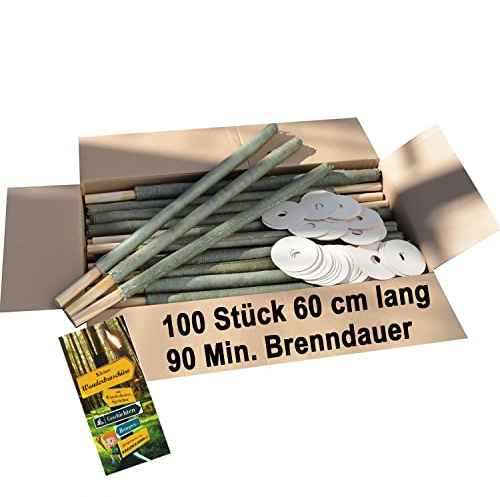Krause & Sohn 100 St Wachsfackeln 90 Min. Brennzeit Lagerfeuer Fackel Wachsfackel