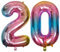 DIWULI Luftballon 20 Geburtstag XL Rosa Regenbogen - Folienballon 20, Zahl 20 Ballon 20 Jahre, Geburtstagsdeko 20. Geburtstag Party-Deko Junge Mädchen, Zahlen-Ballon Groß Dekoration, Zahlen-Luftballon