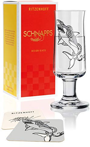 RITZENHOFF Schnapps Schnapsglas von Tobias Tietchen (Great White), aus Kristallglas, 62 ml, mit fünf Schnapsdeckeln