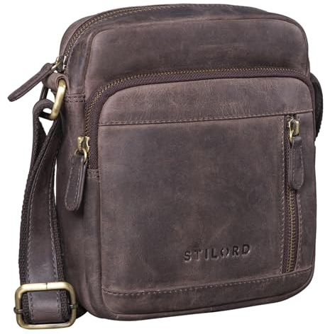STILORD 'Trae' Tasche Herren Umhängetasche klein Leder Vintage Messenger Bag Herrenhandtasche für Tablet moderne Leder Schultertasche für Männer, Farbe:dunkel - braun