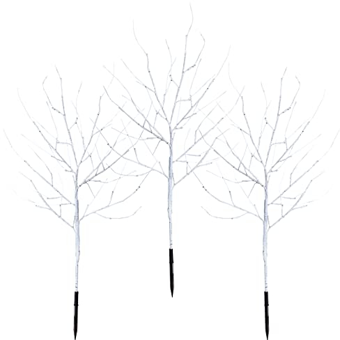 LED Lichterbaum Lichtersträucher Baum Weihnachtsdeko Indoor & Outdoor | 3x32 warmweiße LEDs | elastische Flexible Zweige | IP 44 Spritzwassergeschützt (LED Lichtersträucher 3er Set Birke)