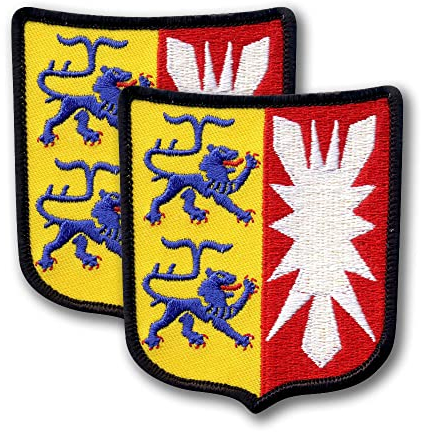 Wappen von Schleswig-Holstein - Deutschland - 2er Set - Schild Form Bestickter Aufnäher / Abzeichen / Emblem - 6,9 x 7,9 cm (6,9 x 8,0 cm) - zum Aufbügeln / Aufnähen