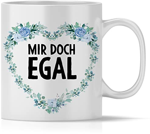 mindmonkeys® Tasse mit Spruch Mir Doch egal Herz mit Spruch Witzig Geschenk Geschnekidee zum Geburtstag Keramik 300 ml
