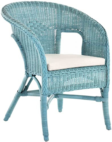 korb.outlet Rattan-Sessel/Stapelsessel Bella in der Farbe Blau mit Polster, aus Natur-Rattan