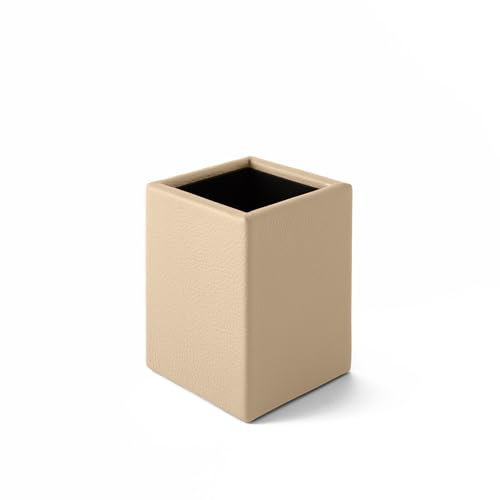 eglooh - Atena - Schreibtisch Stiftehalter Echtes Leder Beige - Quadratisches Design und handgefertigte Ausführungen - cm 7 x 7 x H.9,5 - Vollständig in Italien hergestellt