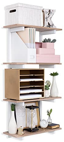 4-stöckiges schwebendes Regal-Set, helle Eiche – 1,3 x 61 cm – Premium-Wandregale für Schlafzimmer, Badezimmer, Büro oder Küche – sauberes, minimalistisches Design, langlebiges Regal mit Halterung für